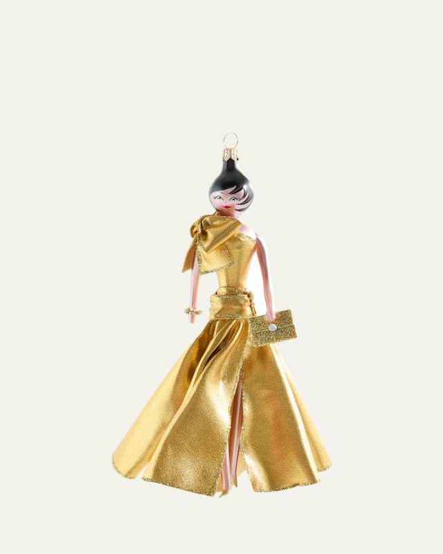 Fashionista in Gold Gown Christmas Ornament